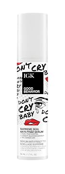 IGK Good Behavior Anti-Frizz Smoothing Serum Boosts Shine, Seals Out Humidity, UV & Heat Protection, For Dry Frizz-Prone Hair, 1.3 oz