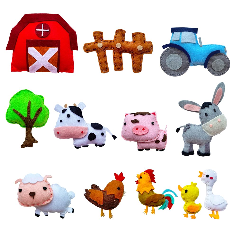 Felt DIY Sewing Kit for Kids Ages 6-12 - Create 12 Adorable Farm Animal Plush Toys (Pig, Sheep, Cow, Chicken) - Fun and Educational Craft Activity with Pre-Cut Felt Pieces and Easy Instructions