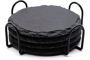 4 PCS Black Slate Drink Coasters Set