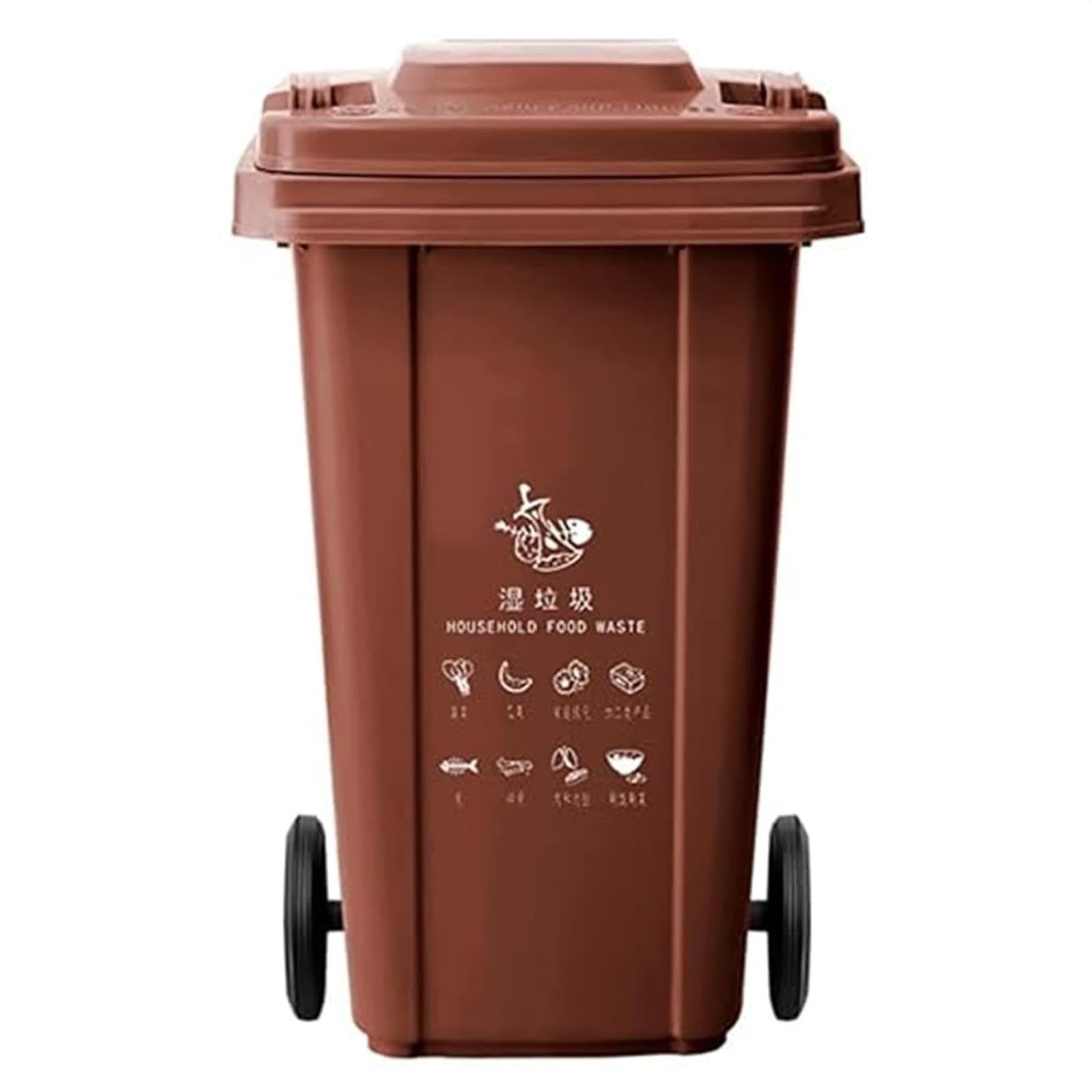 VITIWEDTY Large Outdoor Trash Can with Wheels and Lid, Heavy Duty Plastic Garbage Bin 100L/120L (Brown 120L)