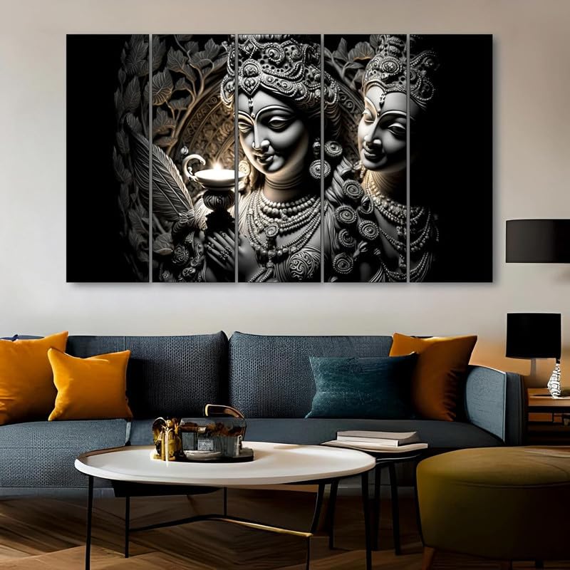 Image of Kyara Arts Radha Krishna Wall Painting for Living Room Big Size with Wooden Frame | Premium Vinyl Print with Textured Finish | Radha Krishna Photo Frame for Home Decoration | Ideal Gift Option (36 x 60 In)