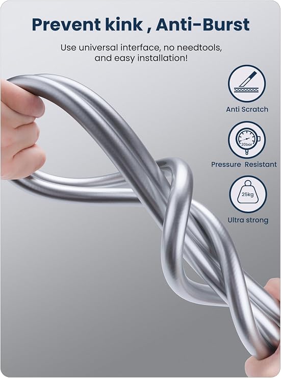 Universal Shower Head Holder with Shower Hose 1.6 m, YEAUPE Adjustable Shower Head Holder for Shower Rail with 2 Hooks for 16-28 mm, 360° Rotatable Shower Holder for Shower Head, Chrome