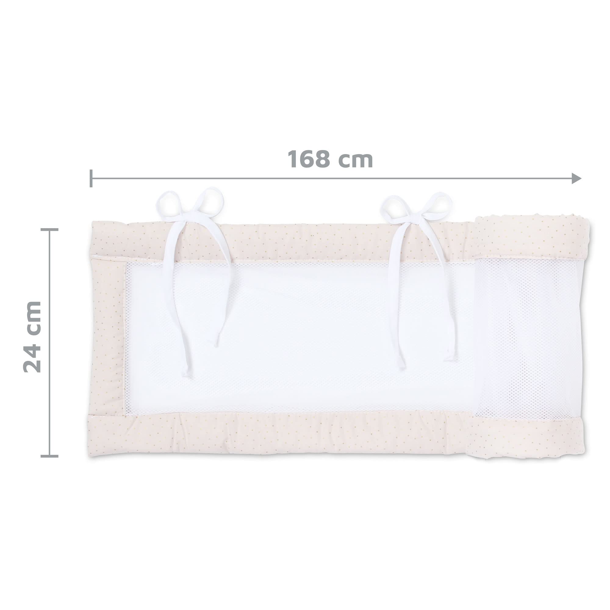 babybay Tour de lit en maille Royal compatible avec les modèles Maxi, Boxspring, Comfort et Comfort Plus, beige à pois dorés