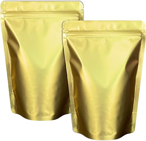 Paquete de 100 bolsas de pie color dorado mate 43 x 63 pulgadas bolsas resellables a prueba de olores bolsas de embalaje sellables con cremallera
