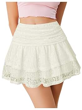 Amazon.com: Verdusa Women's Coquette Ruffle Lace Mini Skirts
