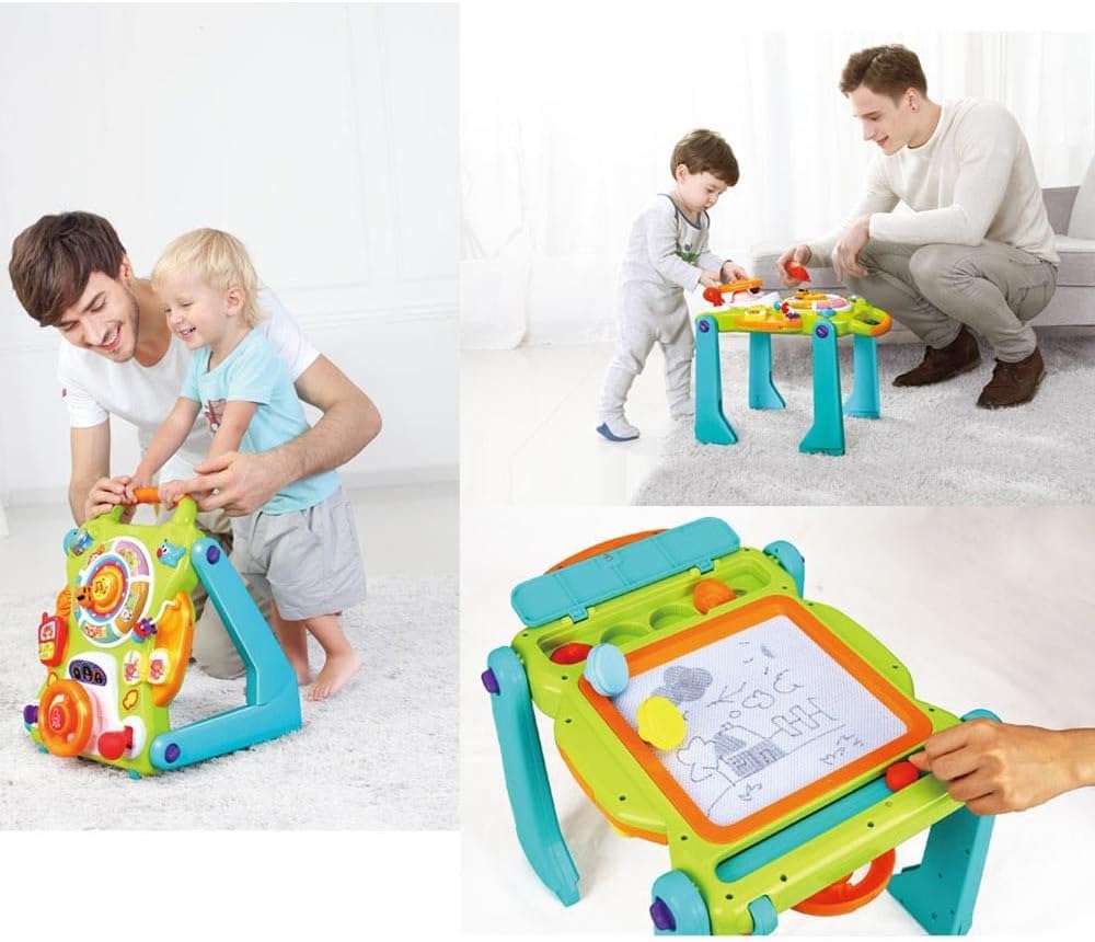 BAKAJI Primi Passi 3 in 1 Gioco Trasformabile in Tavolo, Centro Attività Giocattolo per Prima Infanzia, Supporto Camminata per Bambini, Funzione Trainante, Gioco Educativo con Luci e Suoni