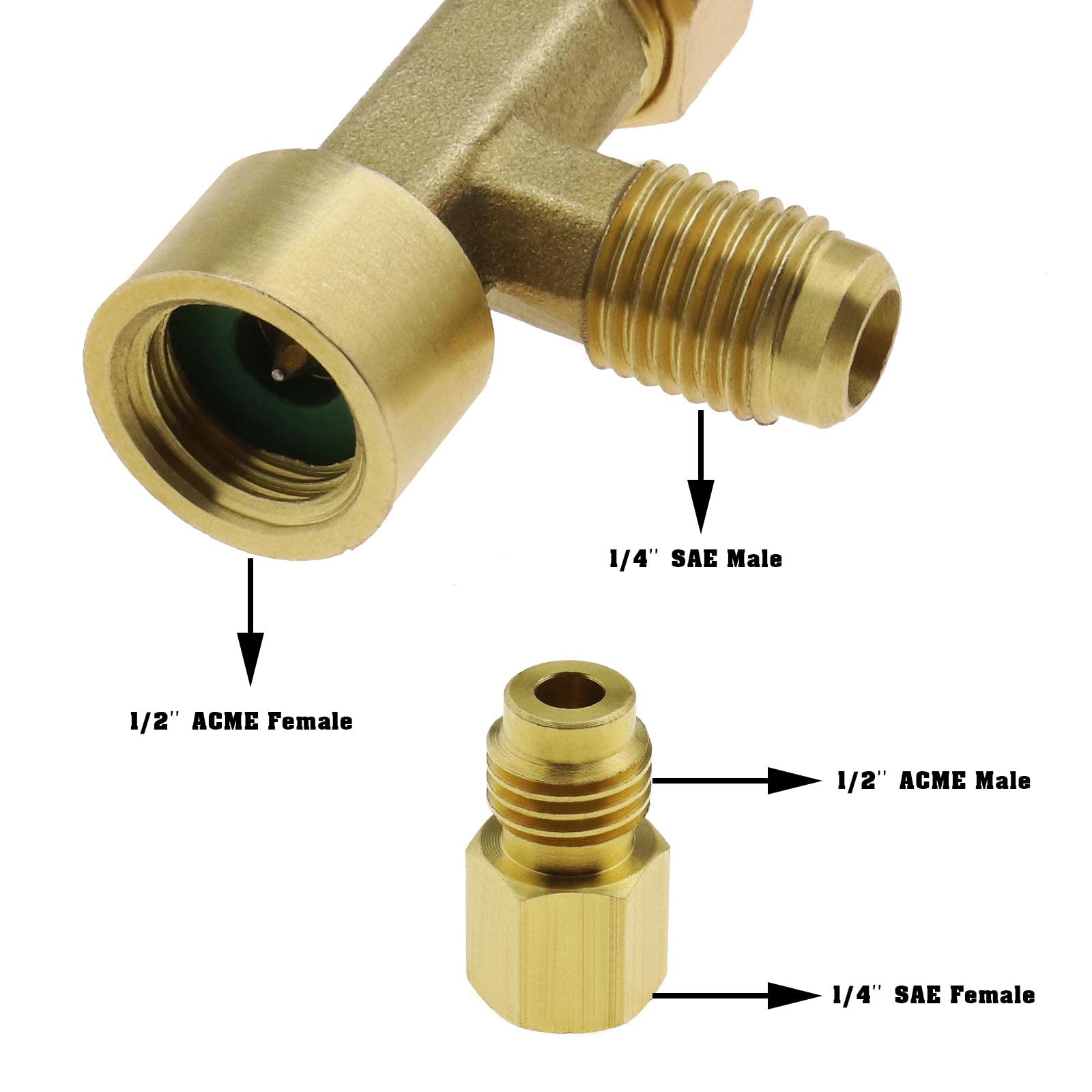 ECSiNG Can Tap Válvula Dispensadora de Refrigerante Abridor de Botellas con Adaptador de Tanque Rosca 1/4" SAE Y 1/2" AC-ME para R134A R12 Manguera de Carga de CA Colector de Aire Acondicionado