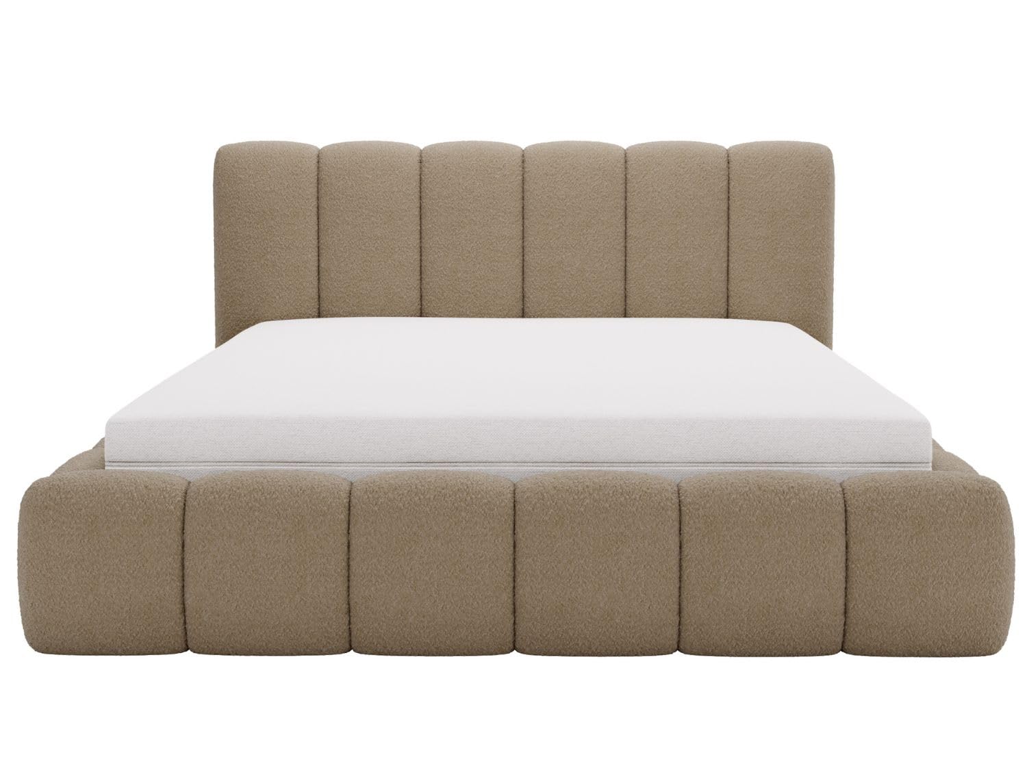GRAINGOLD Cloud Bett 180x200, Polsterbett mit Bettkasten, Polsterbett mit Stauraum, Bouclé-Stoff, mit Lattenrost, mit Kopfteil, ohne Matratze (Braun, 180x200)