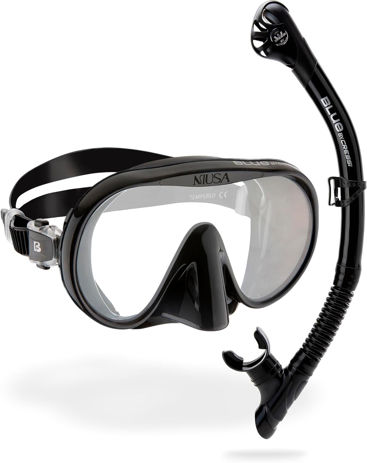 CRESSI Musa+ Scilla Combo Black - Adult Combo Set Musa Snorkeling Mask and Scilla Snorkel, Black, One Size