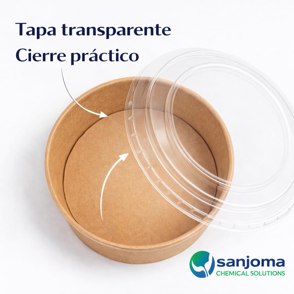 200 Ensaladeras Kraft 750 ml con Tapa PET Transparente, Envases Resistentes para Ensaladas, Pasta y Take Away, Aptas para Microondas