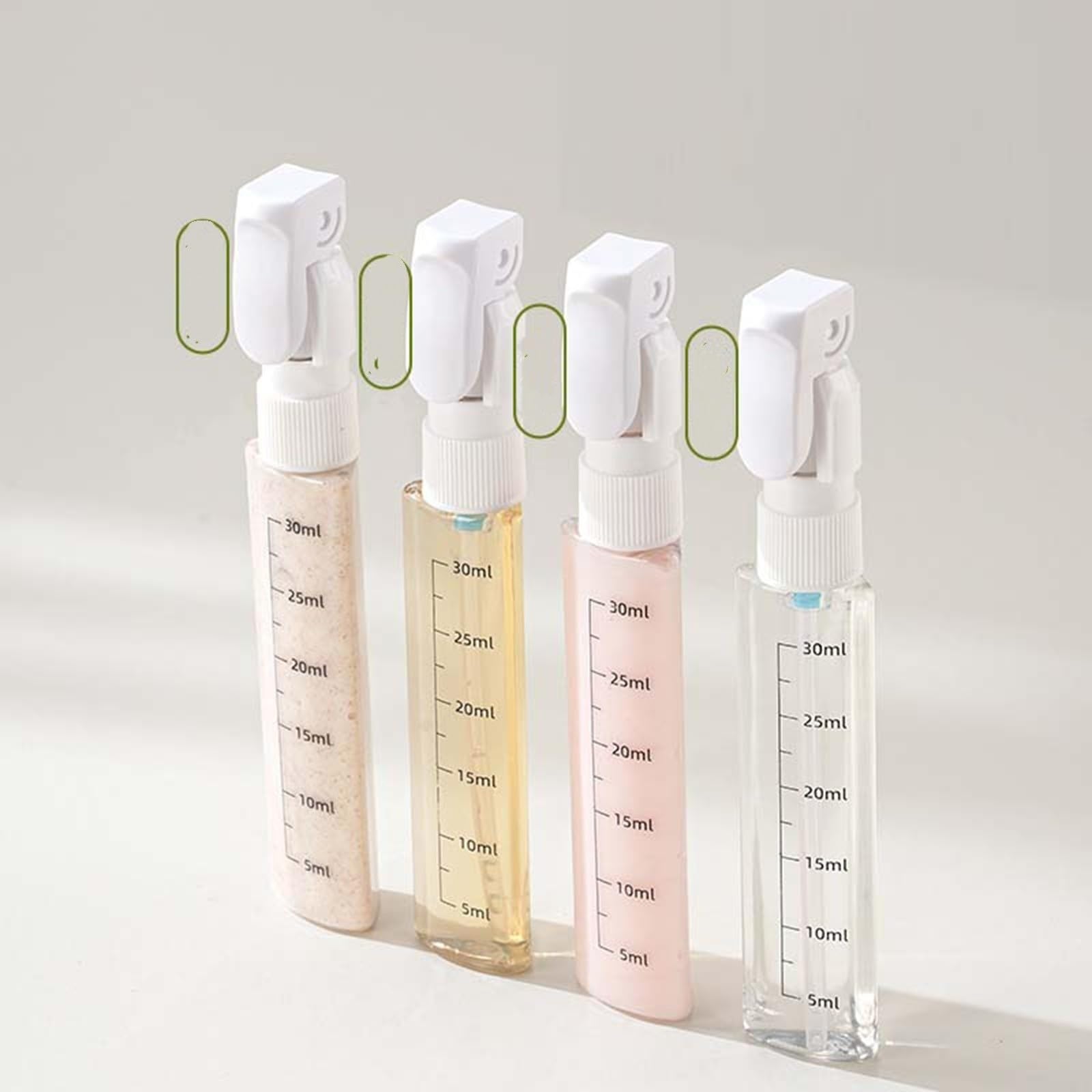 4-in-1-Reisespender, nachfüllbare Silikon-Reiseflaschen, auslaufsicher, tragbar, mit Skala und Etikett, für Shampoo, Conditioner, Lotion und Creme, ideal für Reisen, Flugreisen und Fitnessstudio - 5