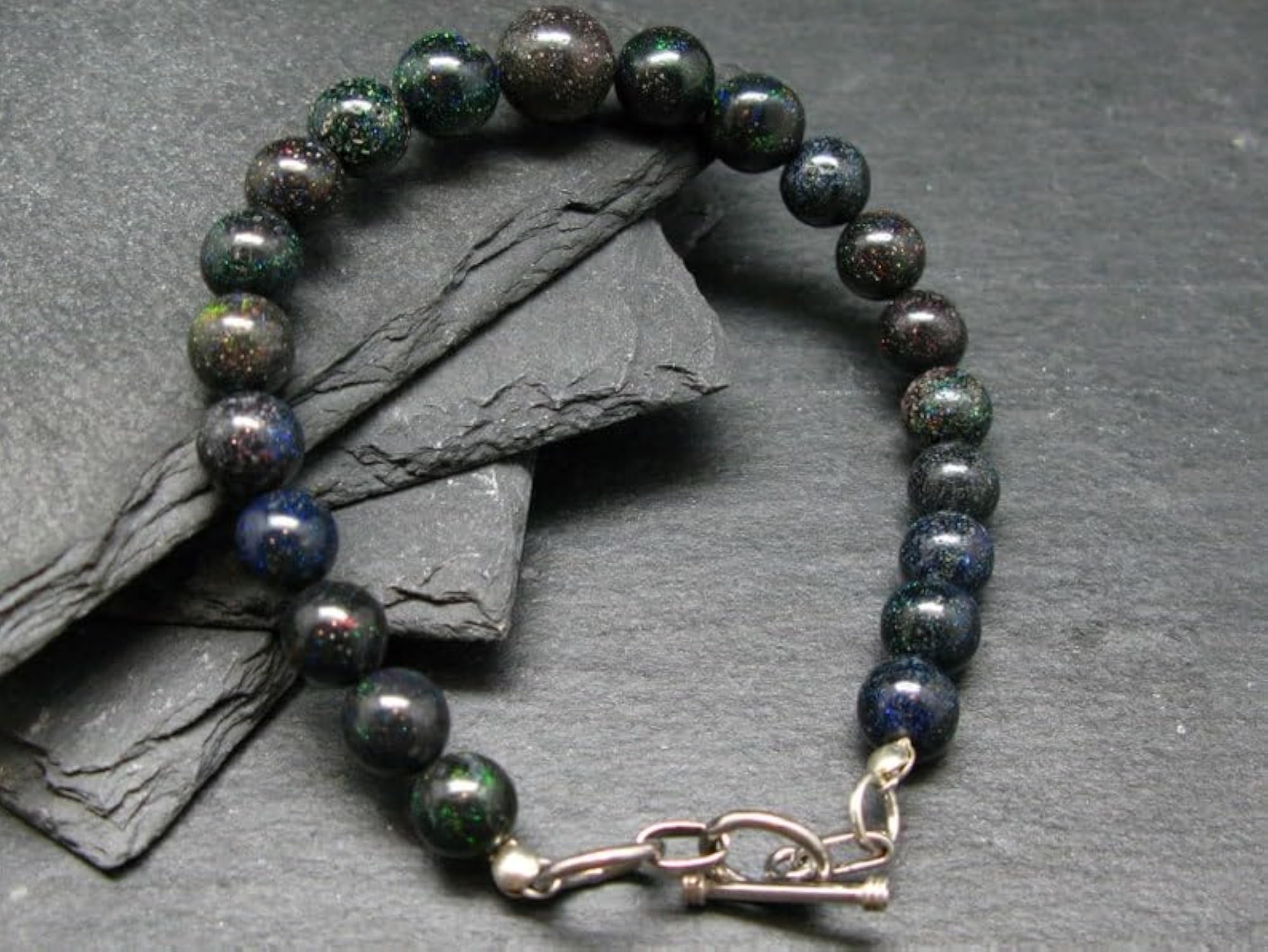 Ethiopian Blue Opal Round Beaded Bracelet with Silver Lock