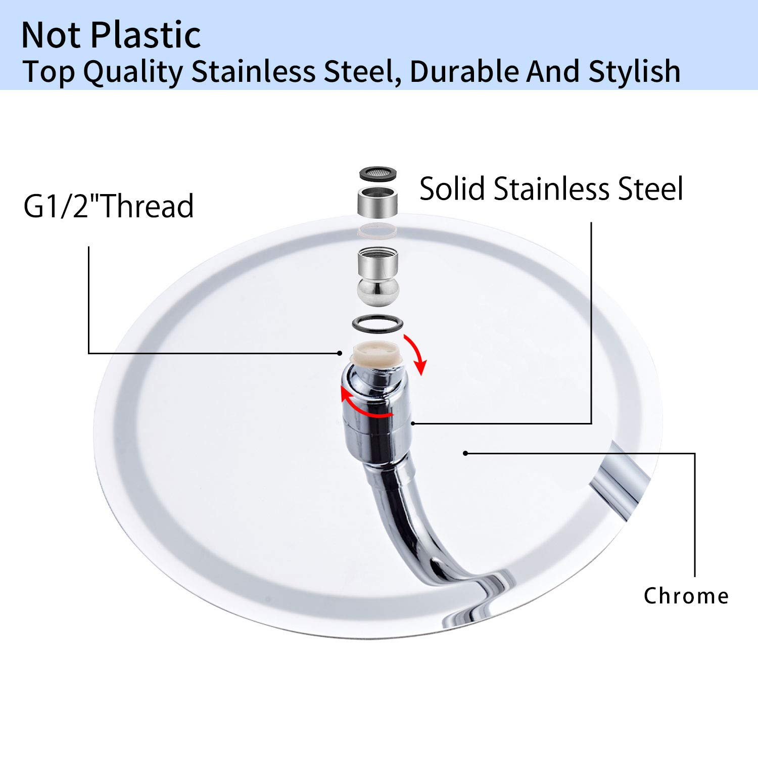 Cabezal de ducha redondo de acero inoxidable de 6 pulgadas, cabezal de ducha Rainall de alta presión, diseño ultrafino, el mejor aumento de presión con boquilla de silicona, accesorios de baño