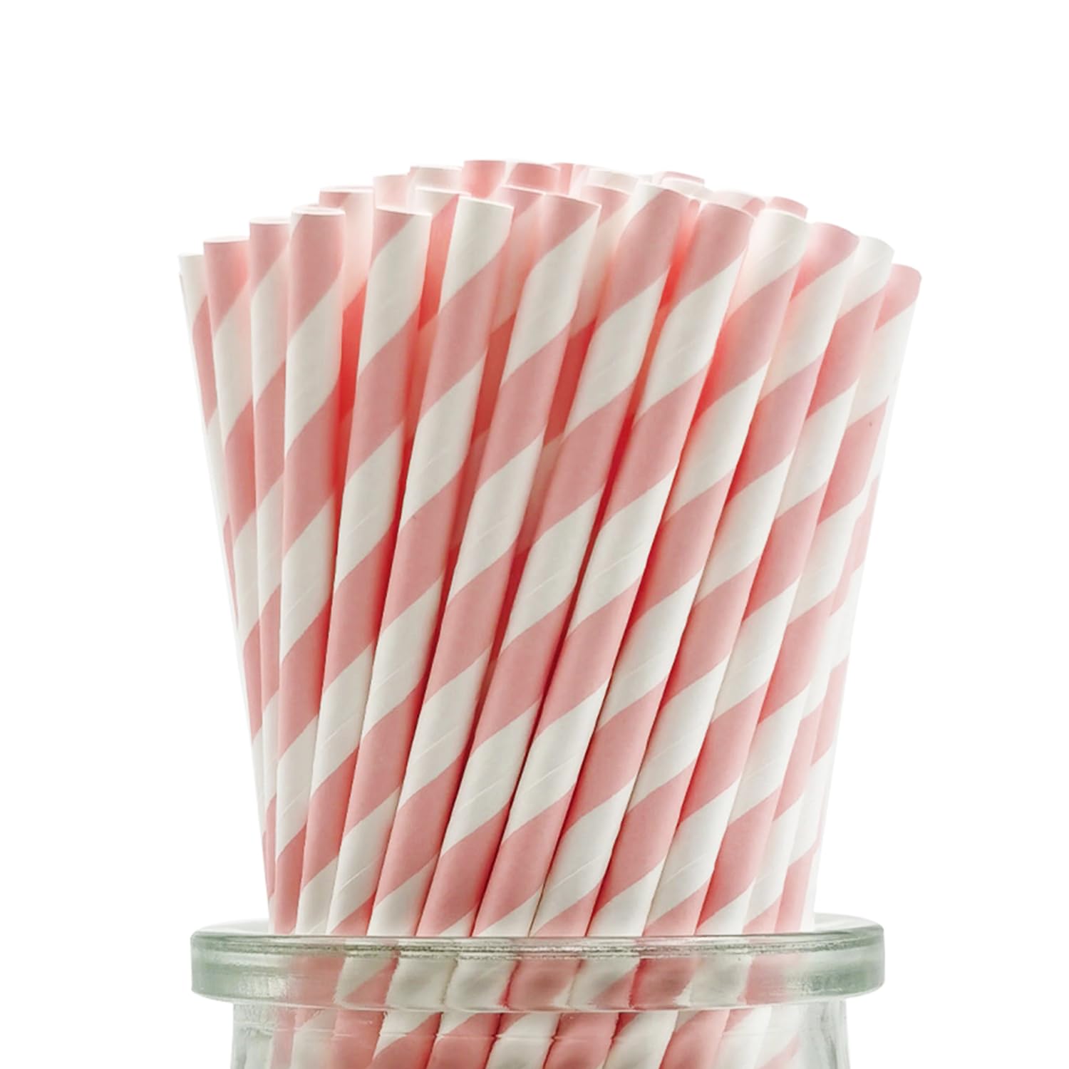 Light Pink Striped Paper Straws, [100 Pack] Biodegradable Disposable Cute Pink and White Paper Drinking Straws for Bridal Shower, Brithday, New Year, Christmas, Valentine Party Decoration