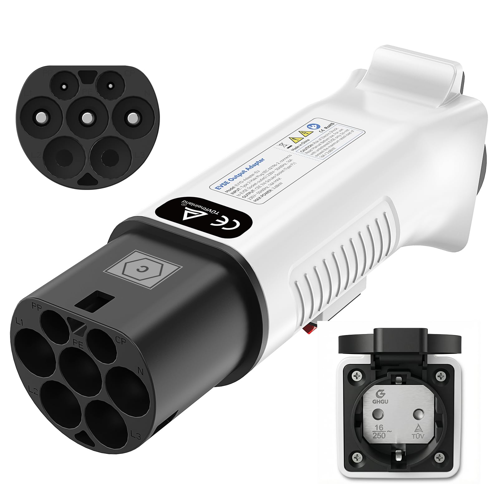 RamTouch Typ 2 auf Schuko Adapter für Ladestation & Wallbox (230 V, 16 A, 3,68 kW, IP44) | Typ 2 Stecker auf Schuko-Steckdose für E-Bike, E-Scooter, Motorrad & Elektrorollstuhl (Nicht für V2L)