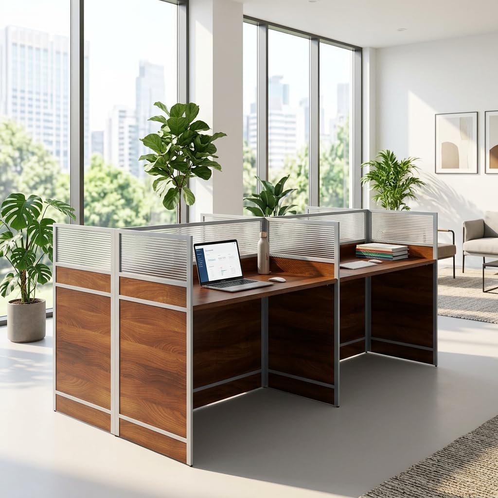 Office Cubicles Workstation, 2 and 4 Person Cubicle Desk with Privacy Partitions, Commercial Multi-Person Office Desk for Modern Workspaces, Team Computer Table with Cable Management, 47.2" & 94.5"