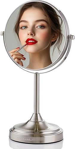 Ovente Espejo de maquillaje de mesa de 7 pulgadas con soporte aumento 1X y 7X lupa redonda ajustable de doble cara ideal para tocador tocador