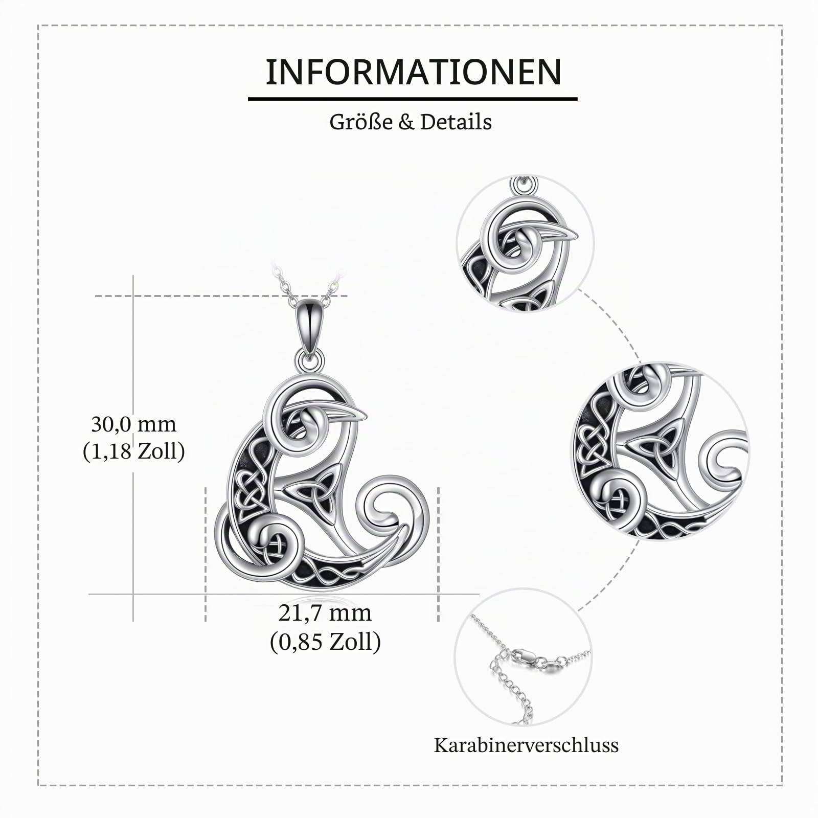 ONEFINITY Keltische Halskette 925 Sterling Silber Mond Wikinger Anhänger Triskele Triskelion Halskette Keltische Schmuck Geschenke für Damen Männer
