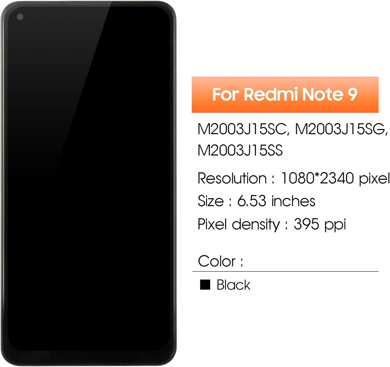 Screen for Xiaomi Redmi Note 9 Screen Replacement for Redmi Note 9 LCD Screen M2003J15SC,M2003J15SG,M2003J15SS Touch Display Digitizer Assembly Repair Parts(Black with Frame)