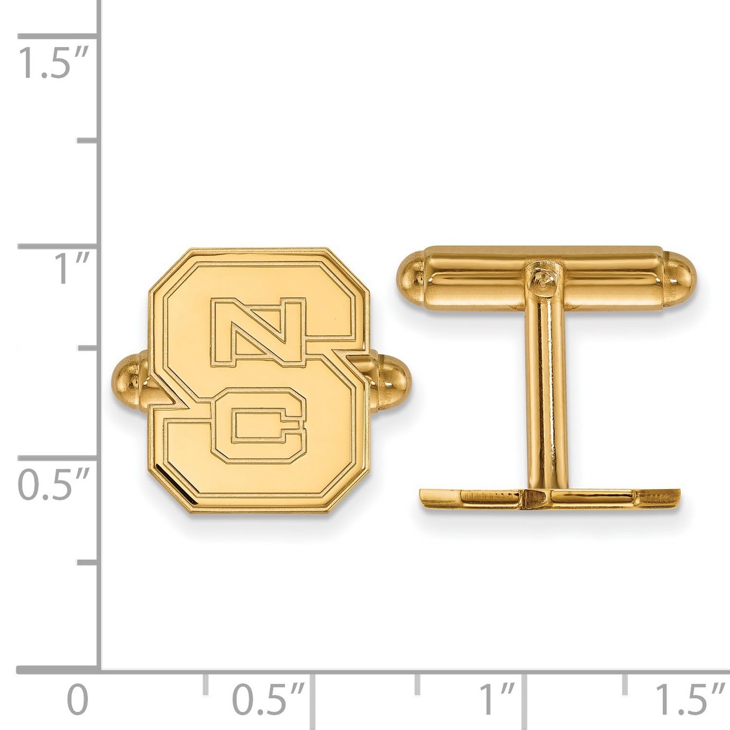 14k Yellow Gold North Carolina State University Wolfpack School Letters Cuff Links Set 15x13mm