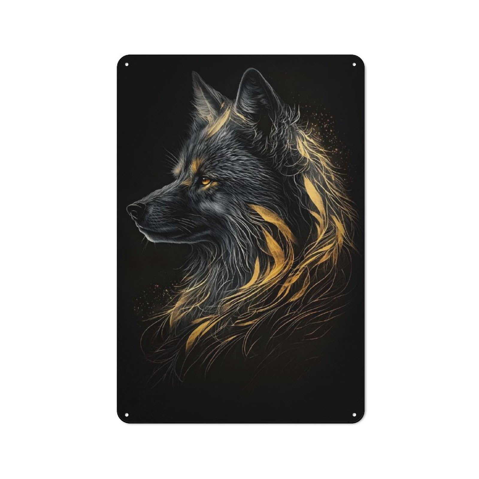 Junmoney Style-1 Fox Black Gold Dark Bg Vintage Metal Sign 30X20cm For Lounge Or Reading Corner, For A Room Refresh Centred On Metal Wall Decor