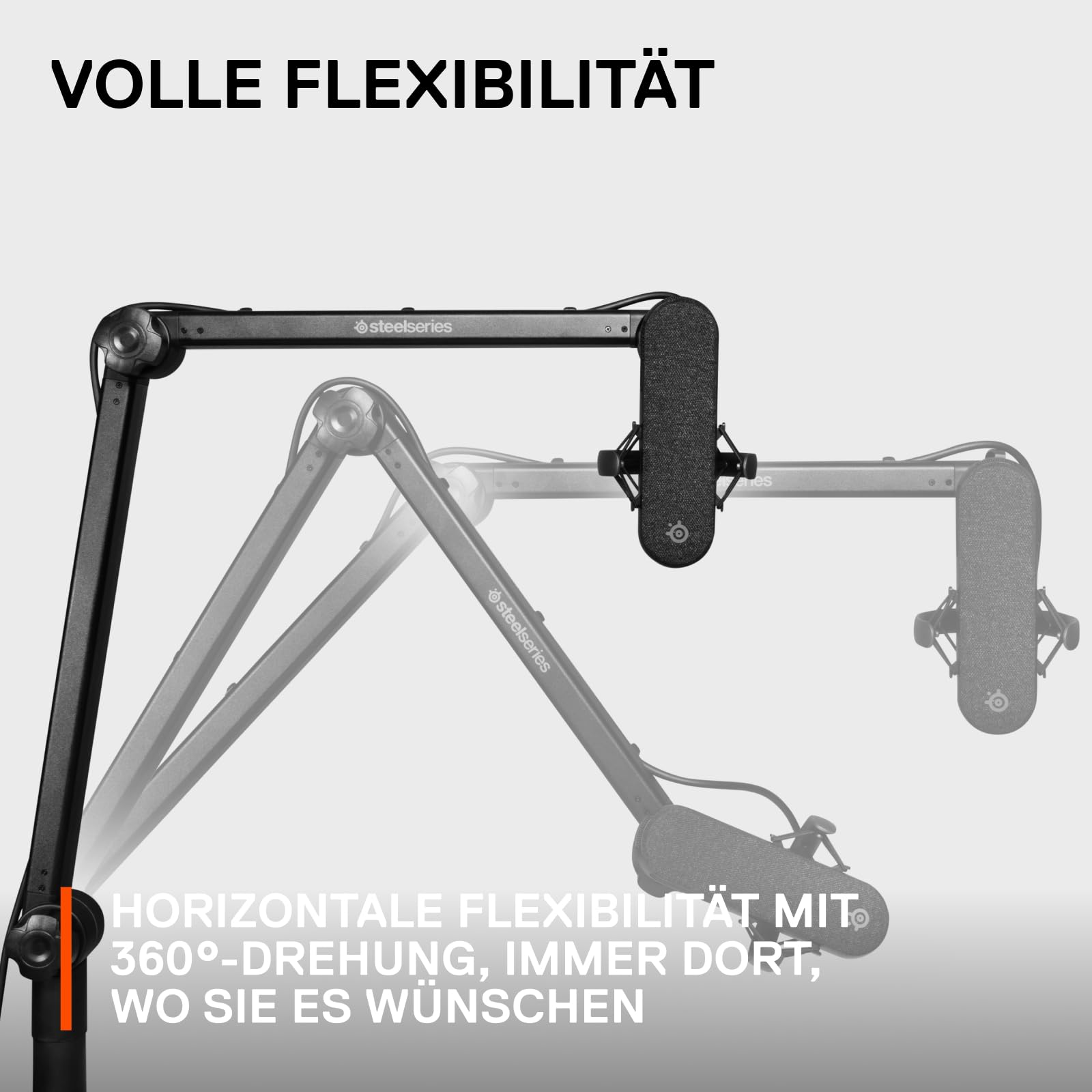 SteelSeries Alias Pro Mikrofon-Schwenkarm 360-Grad-Drehung Tischklemme Faltbares Scherendesign Kabelmanagement 3/8"- 5/8"-Adapter