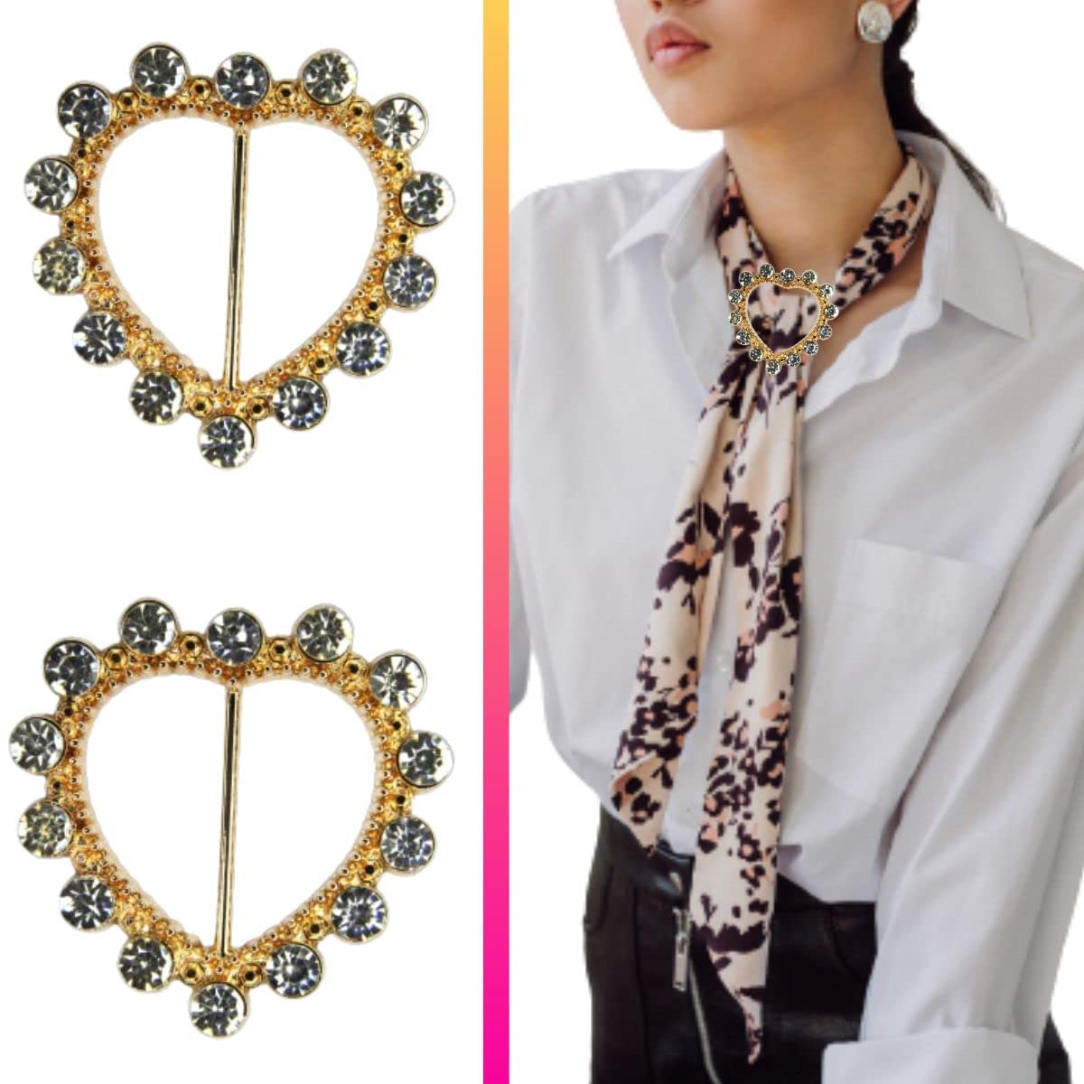 Golden Heart Shape Buckle With Rhinestone For Clothes And Scarf Ring Buckle (Without Prong)-image-32