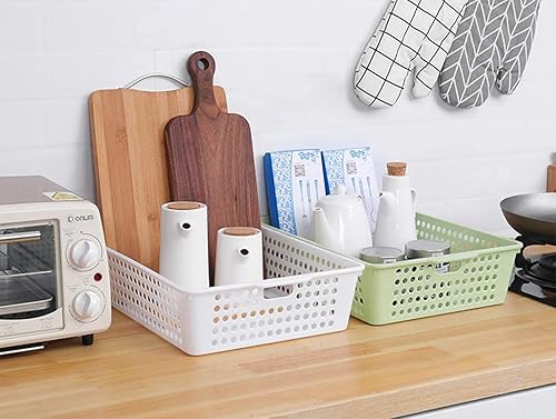 Miniatura 7 de Lawei 8 Pack Plastic Storage Baskets - Colorful Paper Organizer Baskets Plastic Shelf Bins with Handles, Classroom Office File Holder for Home