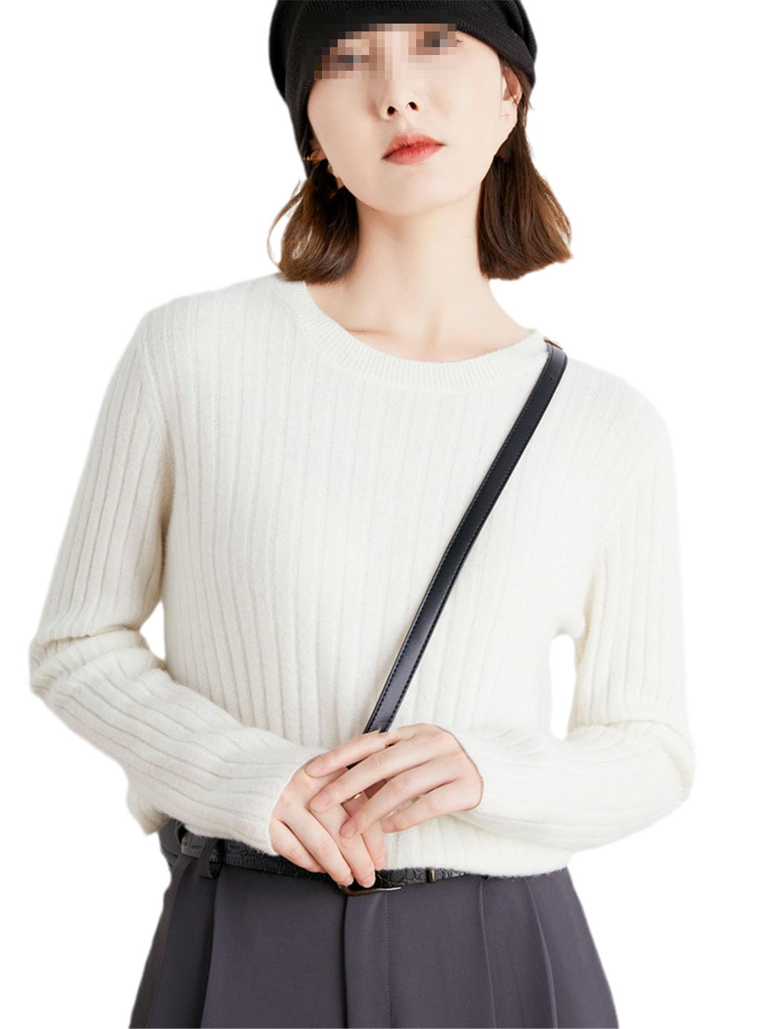 Suéter De Lana De Cachemira De Manga Larga para Mujer, Suéter Informal con Cuello Redondo, Suéter De Punto
