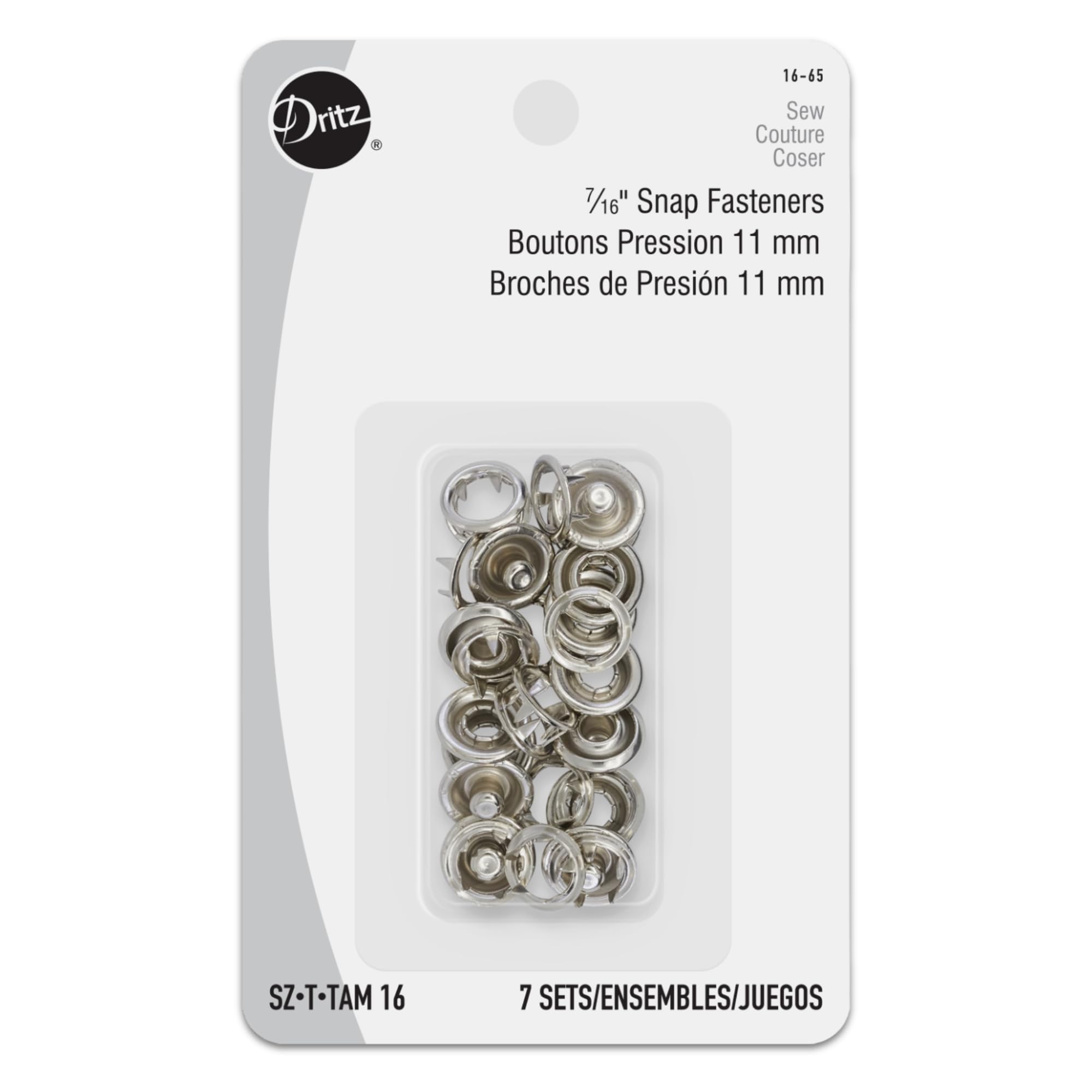 Amazon.com: Dritz 16-65 Snap Fasteners, Nickel, Size 16 (7/16-Inch
