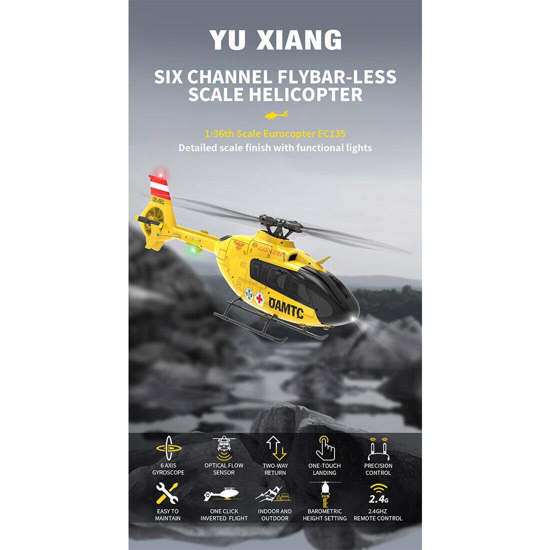 Helikopter RC 1/36 dla dorosłych, F06 EC-135 zdalnie sterowany helikopter samolot 6 CH bezpośredni napęd bezszczotkowy samoloty RC wojskowy model śmigłowca bezlotkowego - wersja RTF