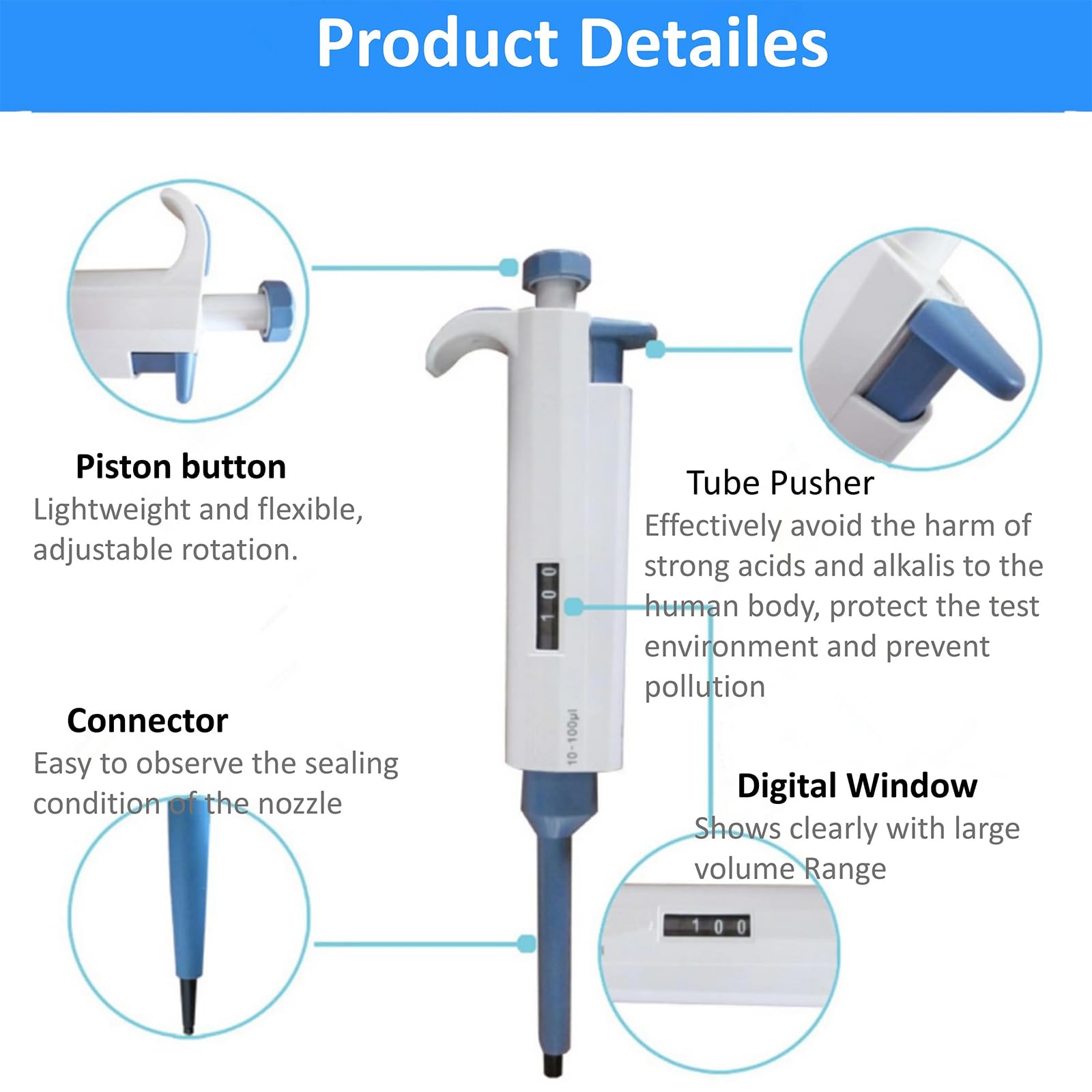 Micropipeta De Laboratorio De Un Solo Canal De 5 Piezas, 0,1~2,5 Μl/2~20 Μl/5~50 Μl/100~1000 Μl/1~5 Ml, Juego De Pipetas Manuales con Puntas Correspondientes, Alta Precisión