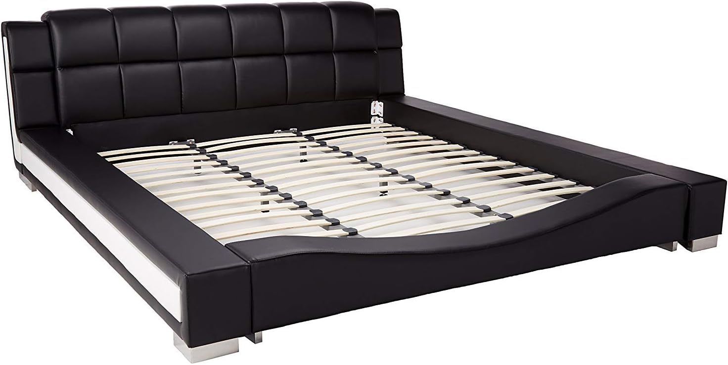 Container Furniture Direct Liam Collection Contemporary 2 Tone Faux Leather Upholstered Platform Bed with Padded Headboard, Black/White