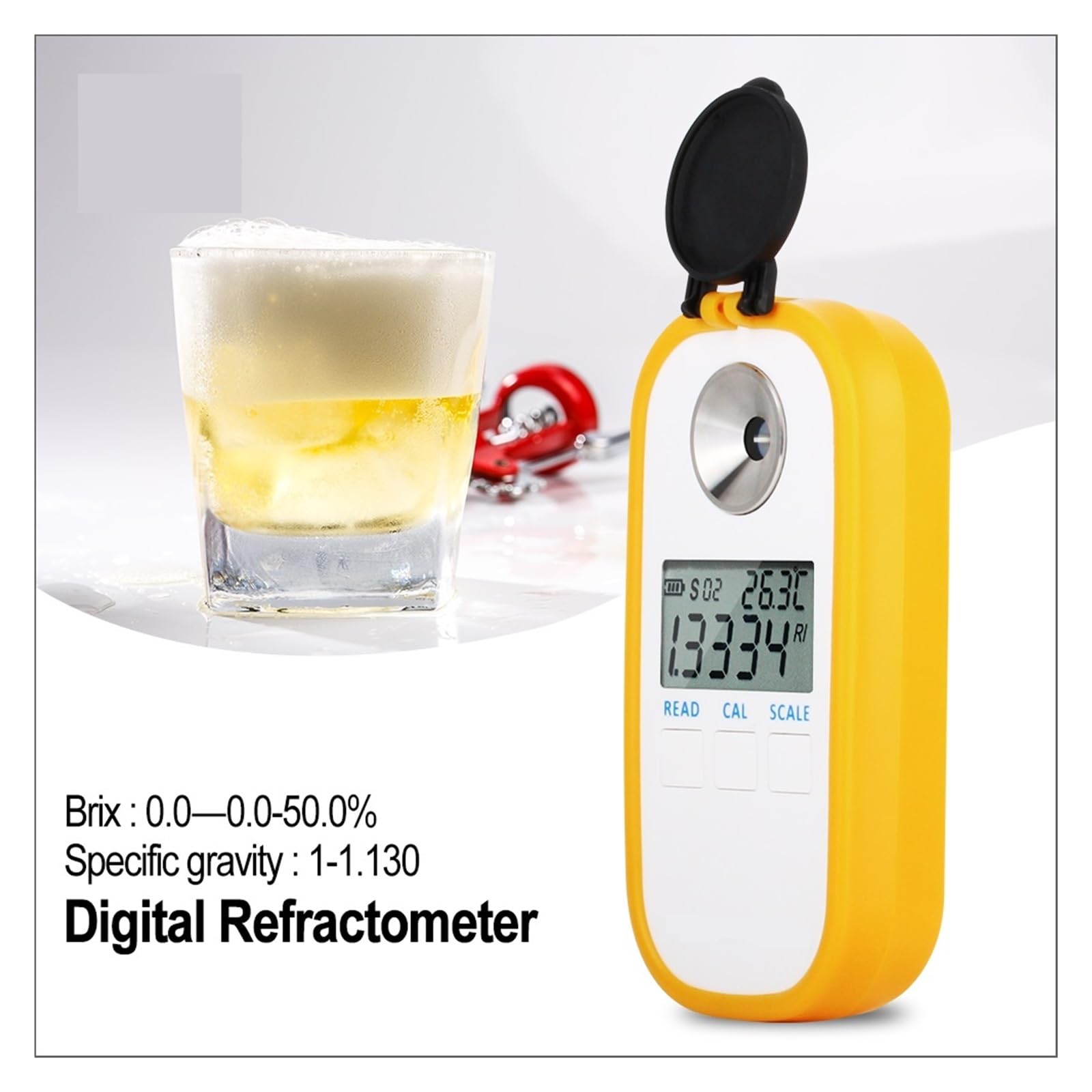 Refractómetro de Cerveza Digital Hidrómetro Mosto 0-50% Medidor concentración Probador Vino electrónico MedicióN De PrecisióN