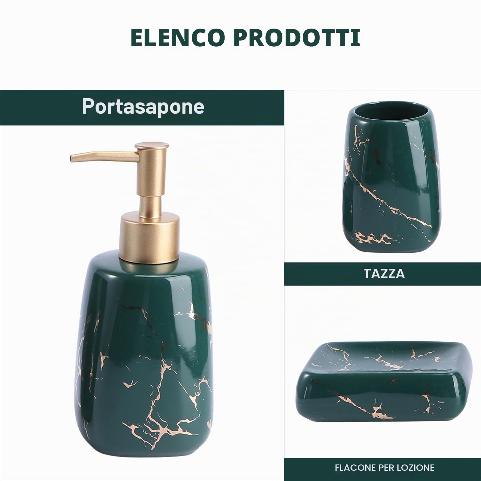 BESPORTBLE Set Bagno Porta Sapone e Spazzolini in Ceramica Effetto Marmo 3 Pezzi, Facile da Pulire e Design Esclusivo per Mantenere Bagno Ordinato e Raffinato