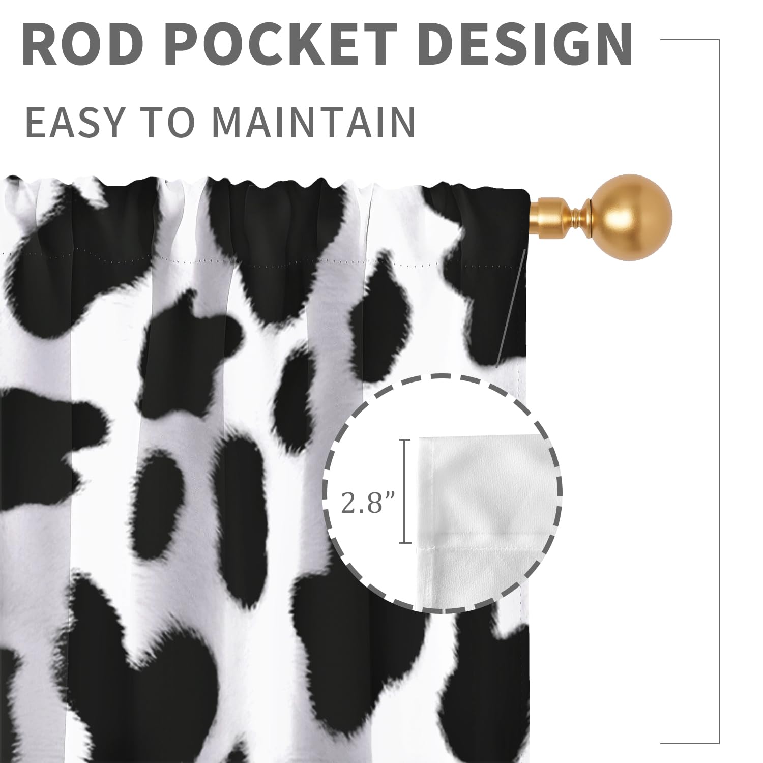 EGLGCC Cortinas Con Estampado De Vaca Para Habitación Larga, Lindas Vacas  Blancas Y Negras, 42 Pulgadas, image size:1500x1500