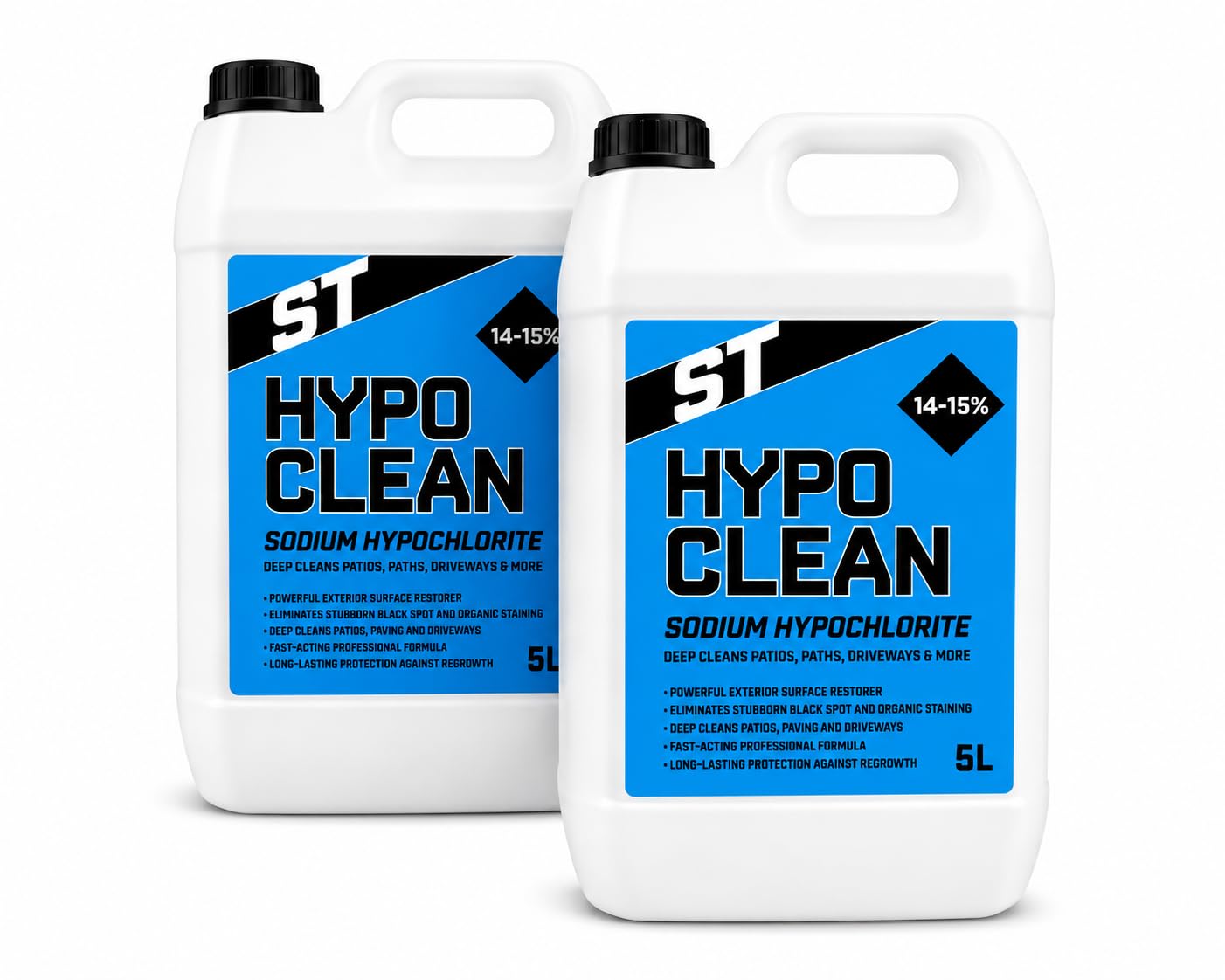 ST HYPO CLEAN Sodium Hypochlorite 14–15% Concentrated Bleach Solution 5L | Industrial Grade Cleaner | Patio, Driveway & Surface Cleaning (10 Litre (2x 5l))