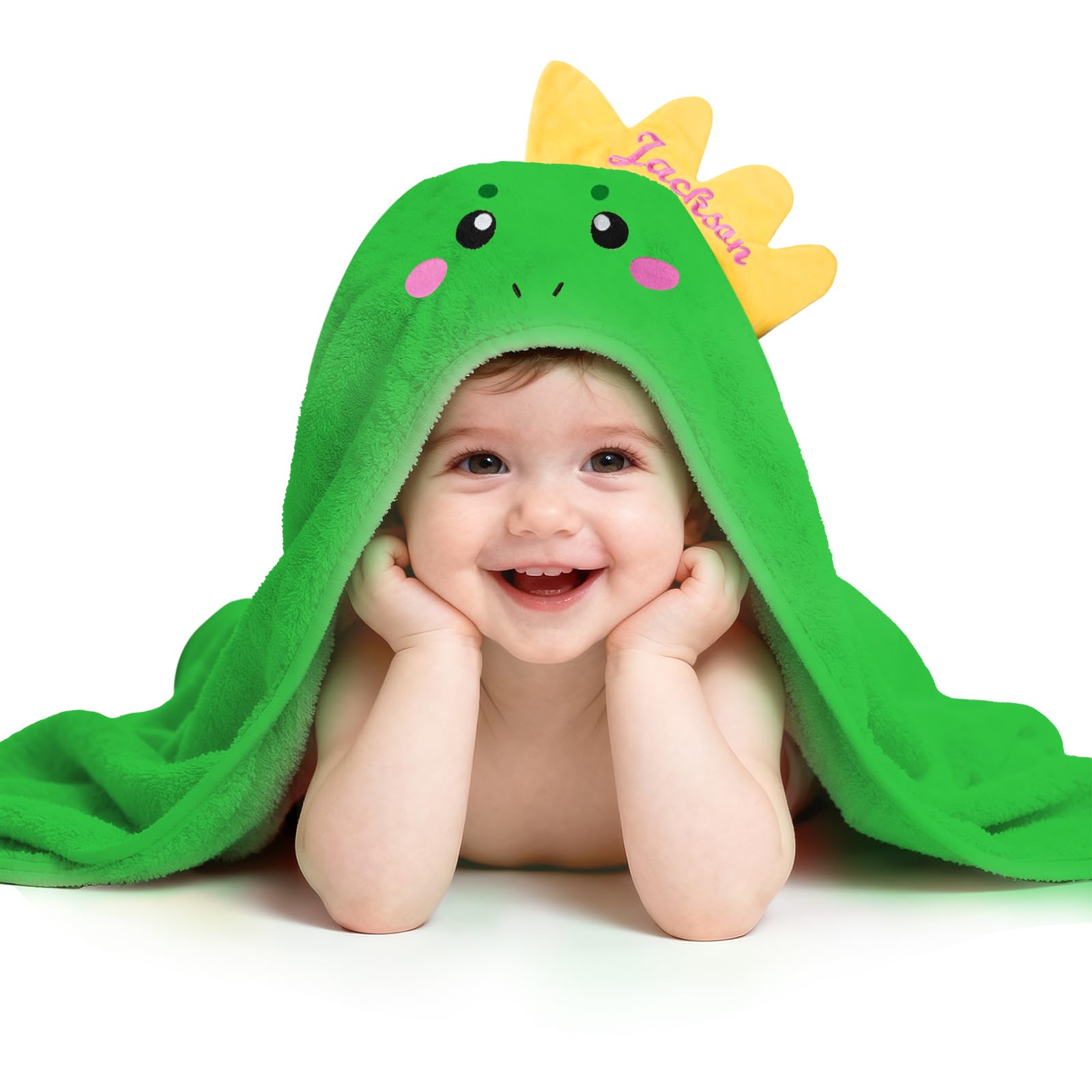Custom Baby Bath Towels with Name Personalized Baby Hooded Bath Towels Super Absorbent Dinosaur Bath Towel for Girls