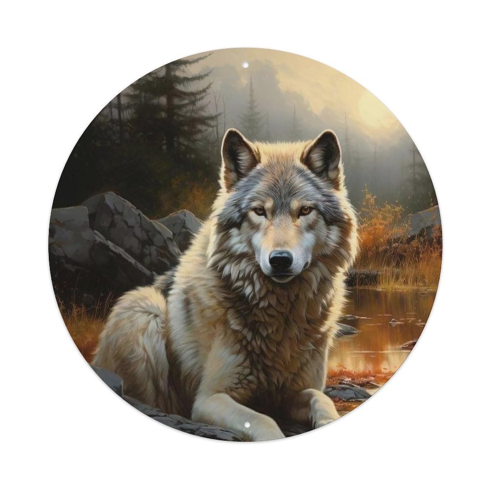 Animal Wolves at The River Metal Tin Sign