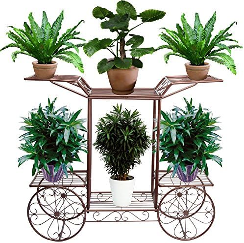 FullBerg Pflanzenregal Schwarz Mit 6 Ablagen - Blumenständer 67x79cm Für Innen & Außen