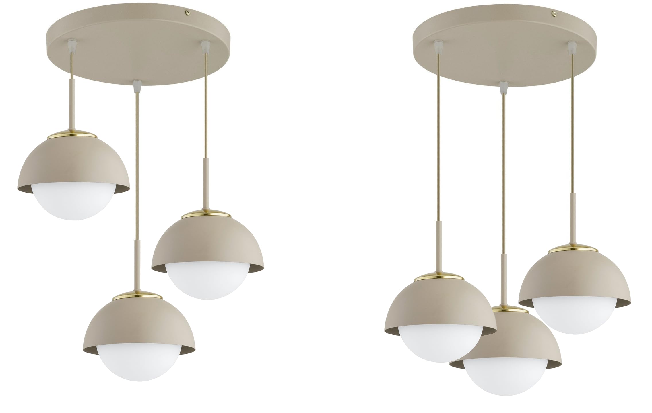 Pendellampe 3-flammig Beige – Cosmo Ecru Kaschmir Hängeleuchte aus Metall & Glas – E27 Lampen für Esszimmer oder Wohnzimmer – LED geeignet