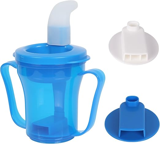 dysphagia regulating drinking cup for elderly with difficulty swallowing,with 5cc and 10cc sip cup,assistive devices liquids only,No thickener is Used (Blue-Lid+Body,Pack of 1)