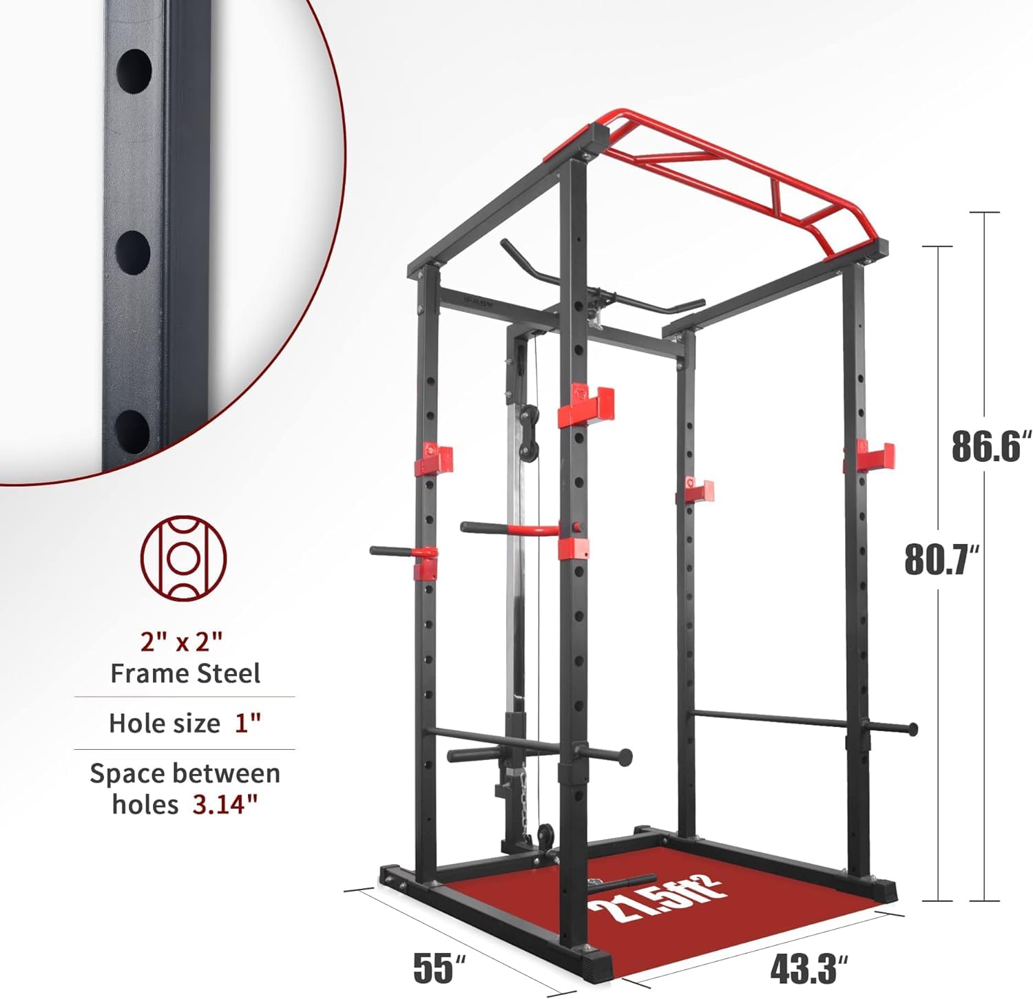 Home Gym Sets Multi-Functional Power Cage, for Developing Your Triceps, Biceps, Latissimus Dorsi, Trapezius, Back, Shoulders(Black, 55