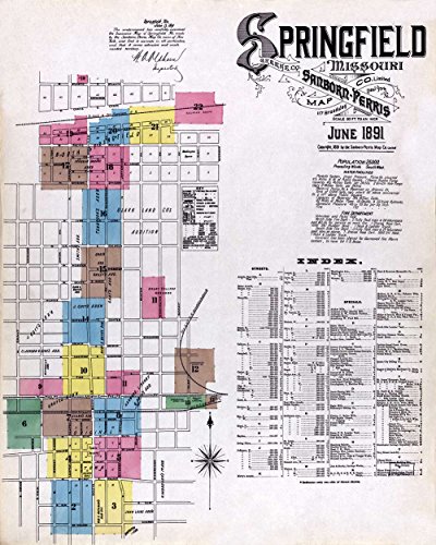 Antiguos Maps - Springfield, Missouri by Sanborn Map Circa 1891 - Measures 24 in x 30 in (610 mm x 762 mm)