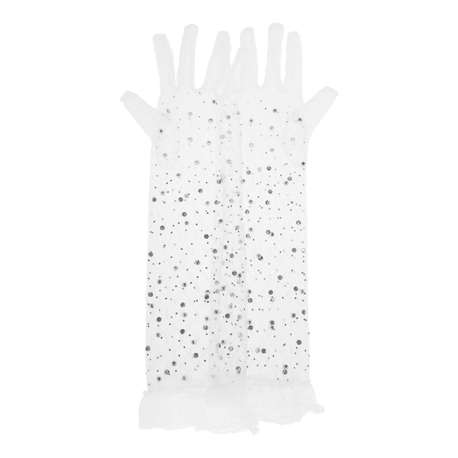 Abaodam 3 Pares Guantes Largos de Encaje Blanco Brillantina y Tul, Diseño Elegante Ribete Blanco, Ligeros y Versátiles para Bodas y Ocasiones Obsequios