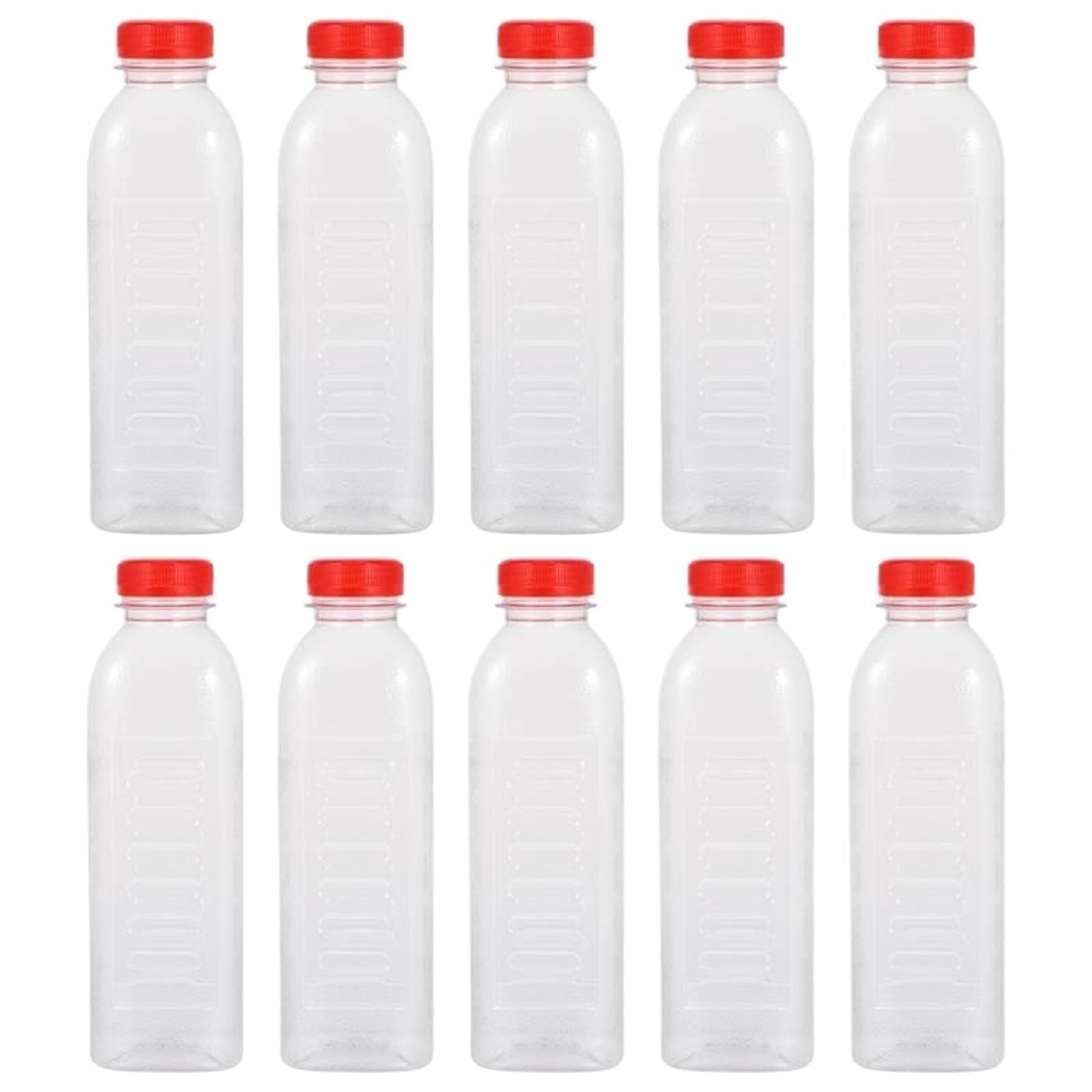 EnxJire Plastic Juice Bottles Bottles Clear Drink Beverage Water Bottle Empty Containers Reusable Storage Soda Cola Caps Creative Travel Tea Jar for Kitchen(Red)