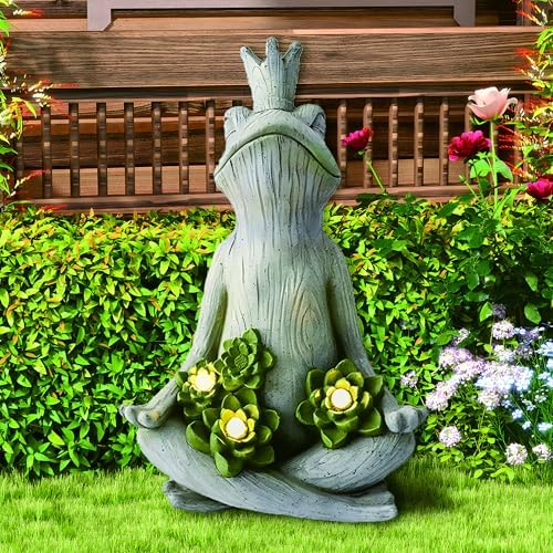 Eco-Friendly Solar Lights with LED Garden Statue Yoga Frog Sustai...
