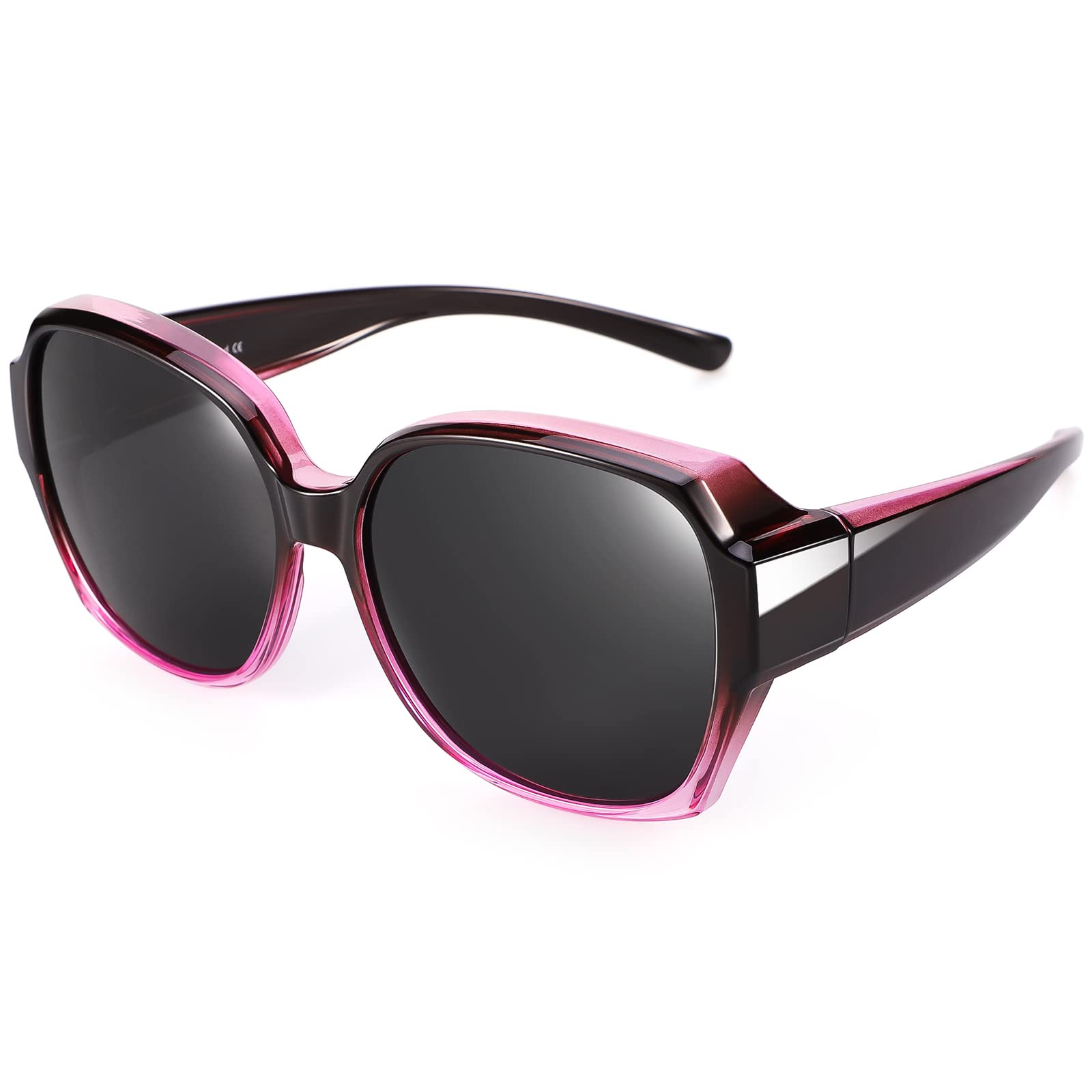 Leoidou Polarized Sunglasses Fit Over Glasses Over Glasses Trendy Round Cat Eye and HD Wrap-around Sunglasses