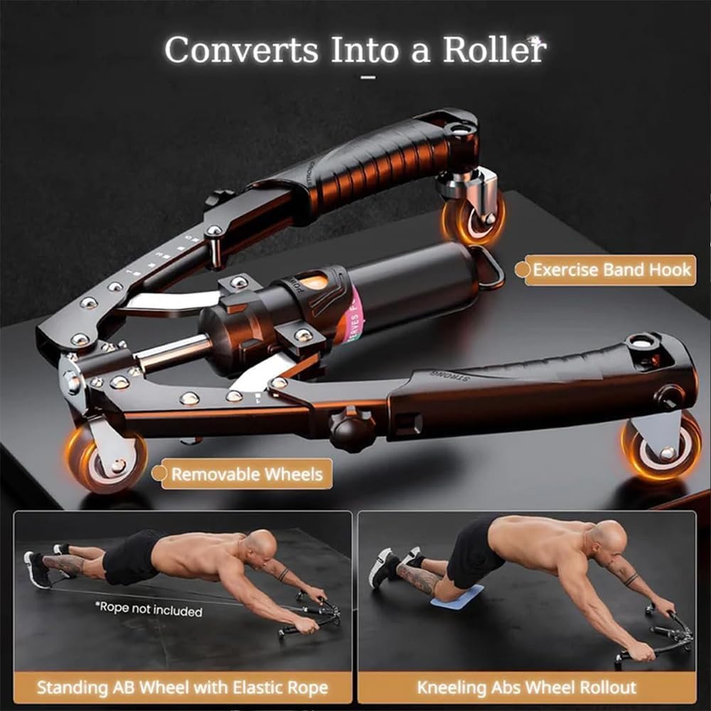 Mymus CoreFlex Twister Pro ，3-in-1 Hydraulic Chest Trainer with AB Roller Wheels, Adjustable 22–440 lbs Resistance, Foldable Home Gym Equipment