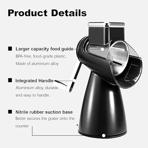 Miniatura 6 de Rallador rotativo de queso con mango  Rebanador de verduras y nueces, molinillo manual de cocina de gran capacidad para lechuga, papa, zanahoria,
